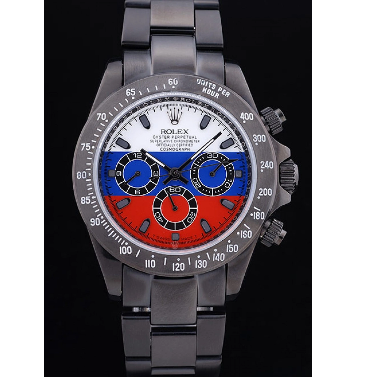 Good copy rolex watches Flag 7472 Black Rolex Cosmograph Daytona Russian Dial Bracelet 0607